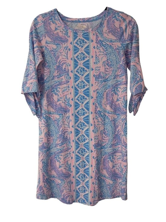 Lilly Pulitzer XS Pink/Blue Print Cotton Dress With 3/4 Sleeves & Knot Details - Picture 1 of 8